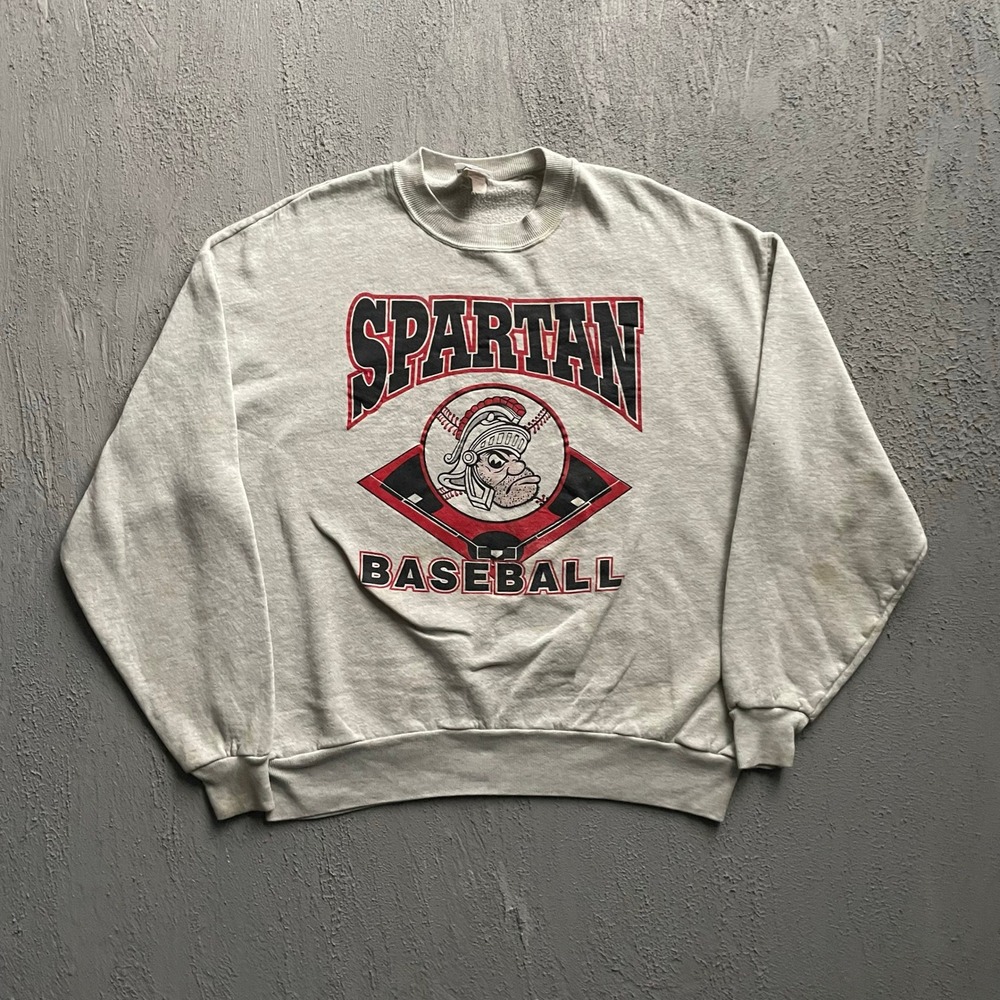 Vintage Spartan Baseball Sweatshirt Mens Extra Large Grey 90s Russell Athletic